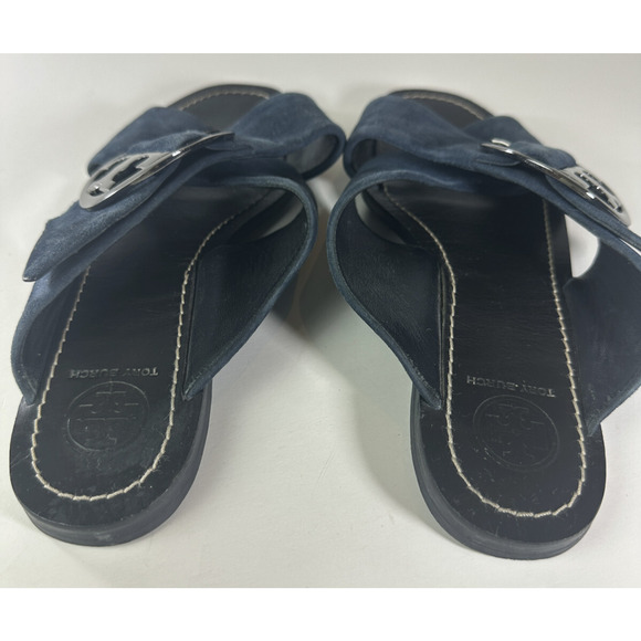 Tory Burch Grant Suede Sandal Open Toe Criss Cross Slides Midnight Blue 7.5 M - Picture 7 of 16